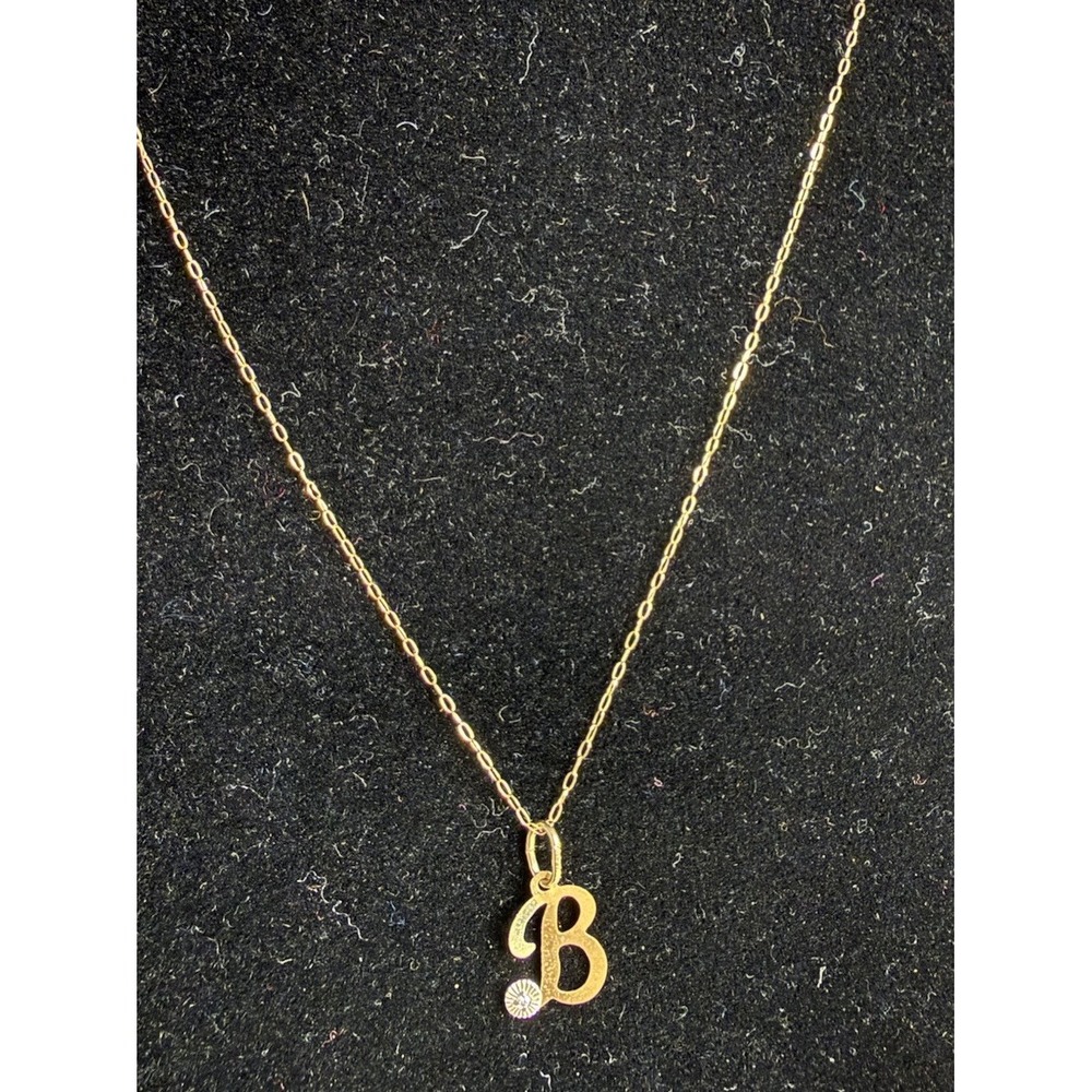 Fine 10K Yellow Gold Filigree Design Letter B Initial Pendant Necklace